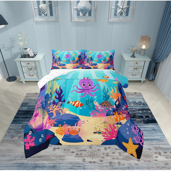 Erosebridal Animal Octopus Bedding Twin Comforter Set,Marine Wildlife Down Comforter,Ocean Theme Decor,Reversible,Lightweight,2-Piece
