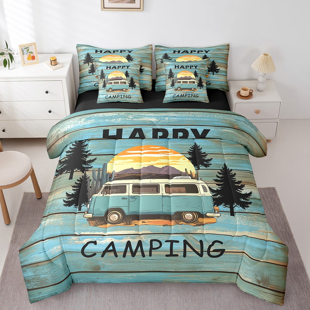 Erosebridal Rustic Camper Bed In A Bag,Happy Camping Bedding Set ...