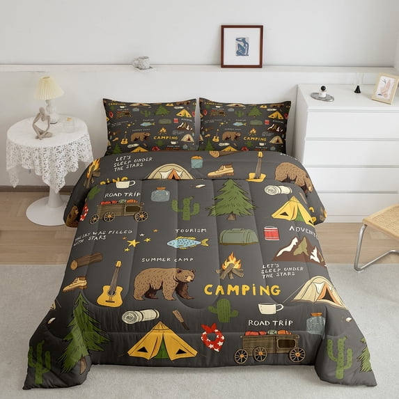 Erosebridal Rustic Camper Bedding Queen Comforter Set, Wildlife Bear Down Comforter, Camping Decor, Reversible