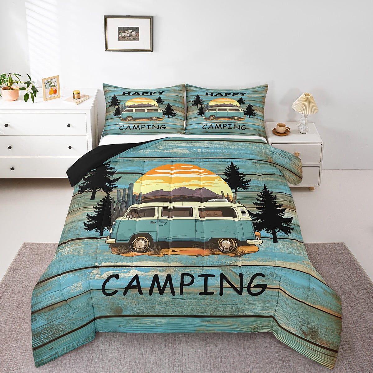 Erosebridal Rustic Camper Down Comforter,Happy Camping Bedding Set ...