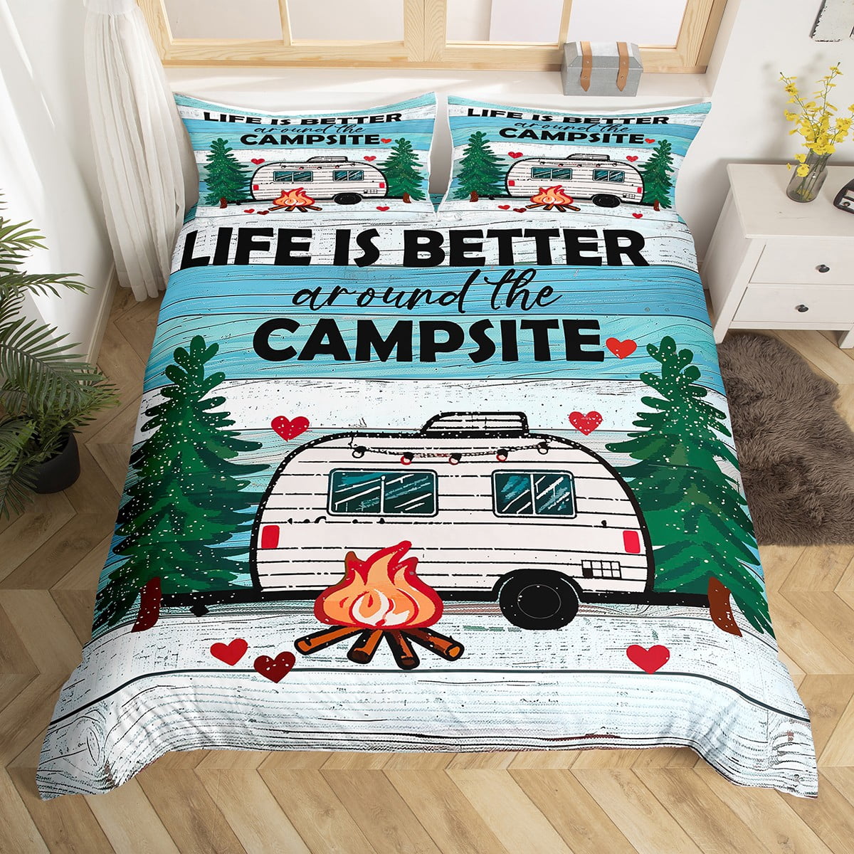 Erosebridal Rustic Camper Duvet Cover Rv Decorations For Inside,Happy ...