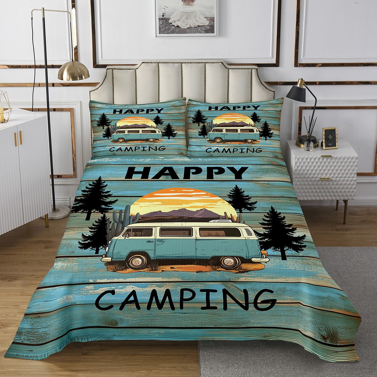 Erosebridal Rustic Camper King Coverlet Set For Kids Boys Girls,Happy ...