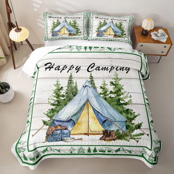 Erosebridal Rustic Camping Adventure Quilt Full,Rustic Country Style Full Bedspread Sets For Boys Kids,3 Pieces