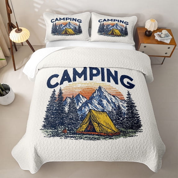 Erosebridal Rustic Camping Camper Bed Spread Queen,Mountain Adventure Theme Queen Coverlet Set For Boys Kids,3-Piece