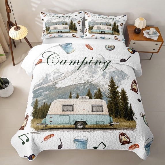 Erosebridal Rustic Camping Quilt Full,Outdoor Adventure Theme Full Bedspread Sets For Boys Kids,3-Piece