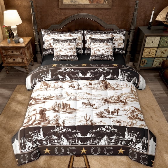 Erosebridal Rustic Cowboy Twin Bedding Sets for Men, Hippie Texas Stars Bedding Comforter Set, Black Reversible, 7 Pieces