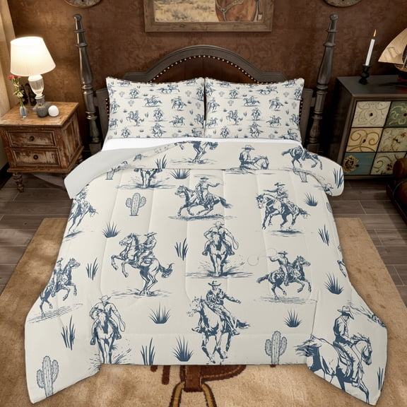 Erosebridal Rustic Cowgirl Kids Full Size Comforter Sets, Western Cactus Bedding Sets, Grey Reversible, 3 Pieces