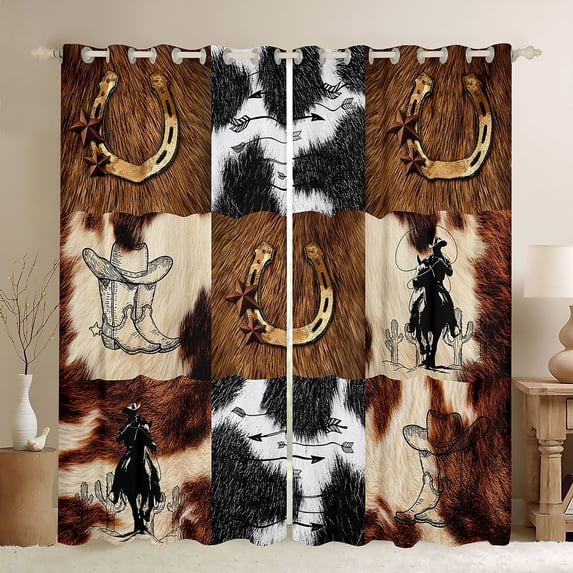 Erosebridal Rustic Cowhide Print Blackout Curtains Set of 2 (52x84 Each),Western Cowboy Texas Stars Window Curtains For Men Adults