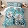 thumbnail image 1 of Erosebridal Rustic Daisy Twin Quilt Set for Women Girls, Turquoise Wooden Plank Cabin Twin Coverlet Set, 2pcs, 1 of 7
