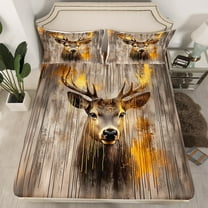 Erosebridal Rustic Deer Fitted Sheet Twin, Wildlife Animal Fitted Sheet Set Twin, Old Barn Door Decor, 2pcs(No Top Sheet)