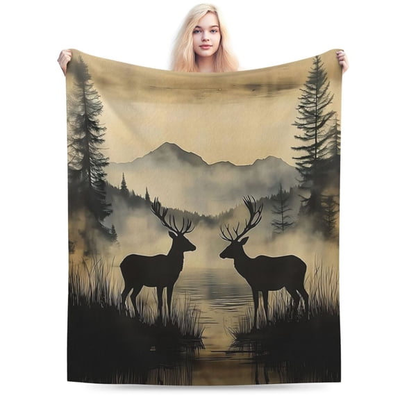 Erosebridal Rustic Deer Fleece Blanket for Kids Teens Adults 80x60