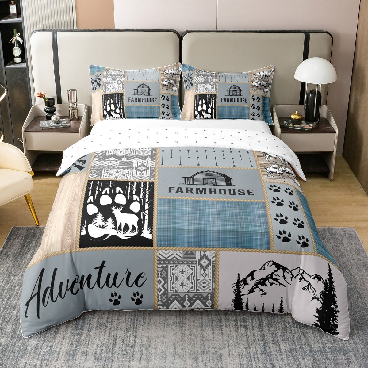 Erosebridal Rustic Farmhouse 100% Cotton Duvet Cover Full Size, Blue ...