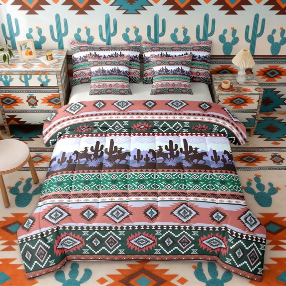 Erosebridal Rustic Farmhouse Aztec Bedding Comforter Set, Western Cowboy Full Bedding Set, Pink Purple Black, Gray Reversible 7pcs