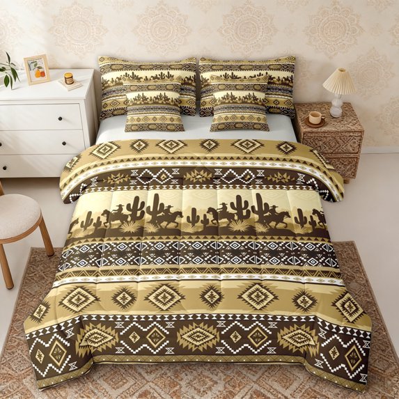 Erosebridal Rustic Farmhouse Aztec Twin Bedding Sets, Western Cowboy Bedding Comforter Set, Brown Black, Gray Reversible 7-Piece
