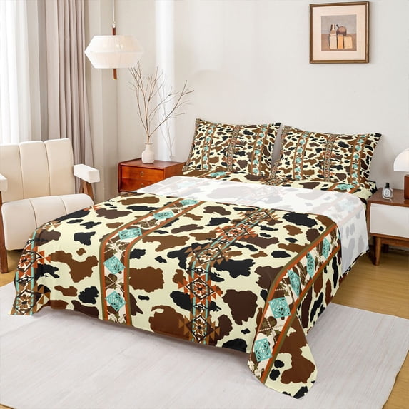 Erosebridal Rustic Farmhouse Bed Sheets, Vintage Aztec King Sheets, 4-Piece