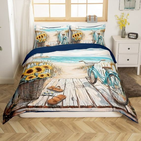 Erosebridal Rustic Farmhouse Duvet Cover Full, Coastal Beach Bedding Full Size, Reversible 3 Pieces, (No Comforter)