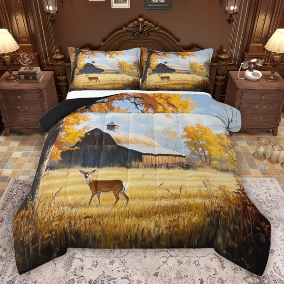Erosebridal Rustic Farmhouse Full Size Comforter Sets, Cute Deer Bedding Sets, Black Reversible, 1 Comforter and 2 Pillowcases