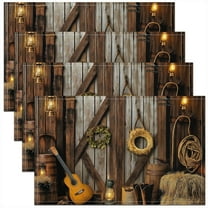 Erosebridal Rustic Farmhouse Placemats Set of 4, Country Music Guitar Table Mats for Dining Table Set of 4