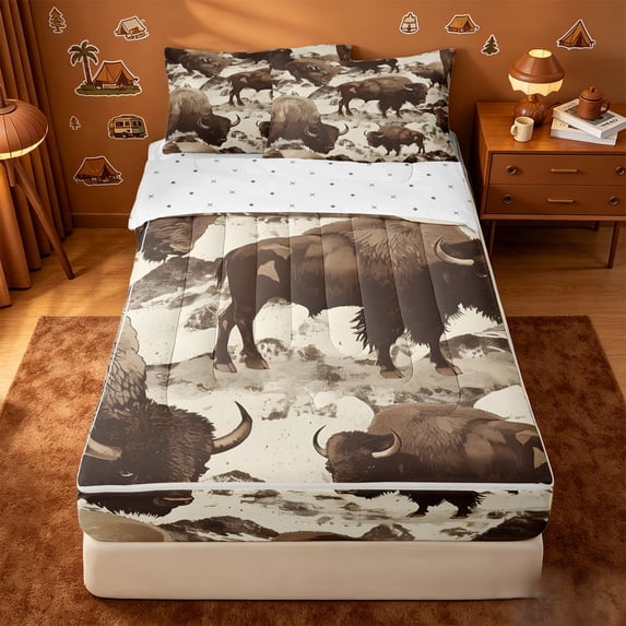 Erosebridal Rustic Farmhouse Sketch Zipper Twin Comforter Sets with Fitted Sheet and 2 Pillowcases,Farm Animal Cow Zipper Bedding Set For Boys,Reversible,4 Pieces
