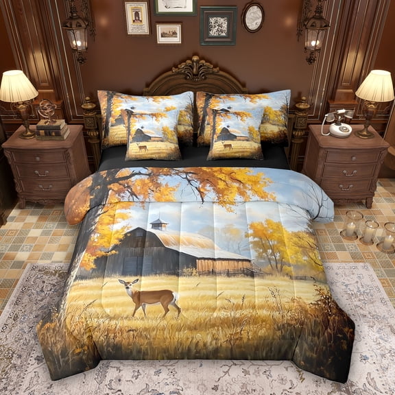 Erosebridal Rustic Farmhouse Twin Bedding Sets, Cute Deer Bedding Comforter Set, Black Reversible, 7 Pieces