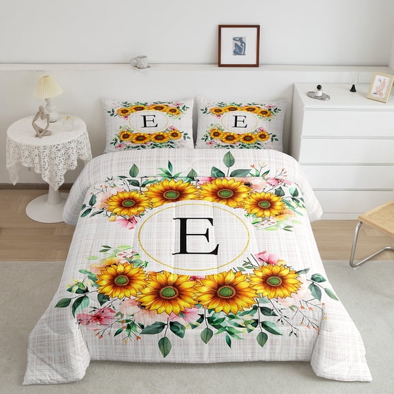Erosebridal Rustic Flower Bedding Sets Full with Comforter, Monogrammed E Comforter Sets Full Size, Vintage Boffalo Down Comforter, Microfiber Room Decorative, 3pcs