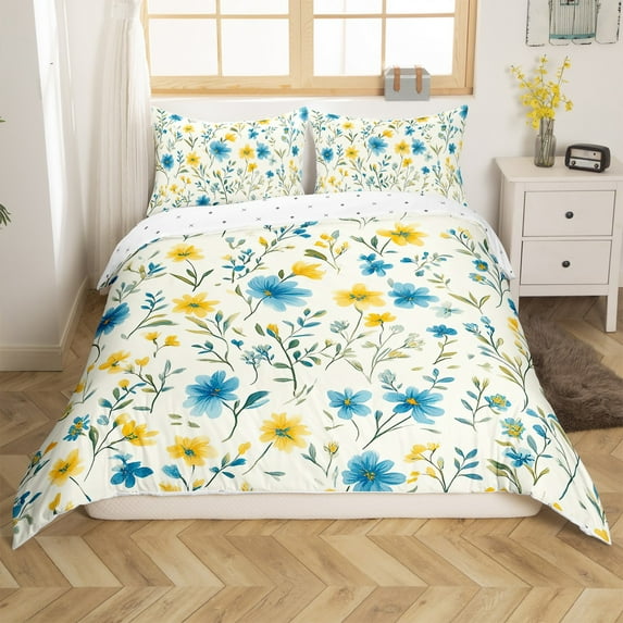 Erosebridal Rustic Flower Comforter Cover Twin, Blue Bedding Twin Size, Floral Bedroom Decor, Reversible 2pcs(No Comforter)