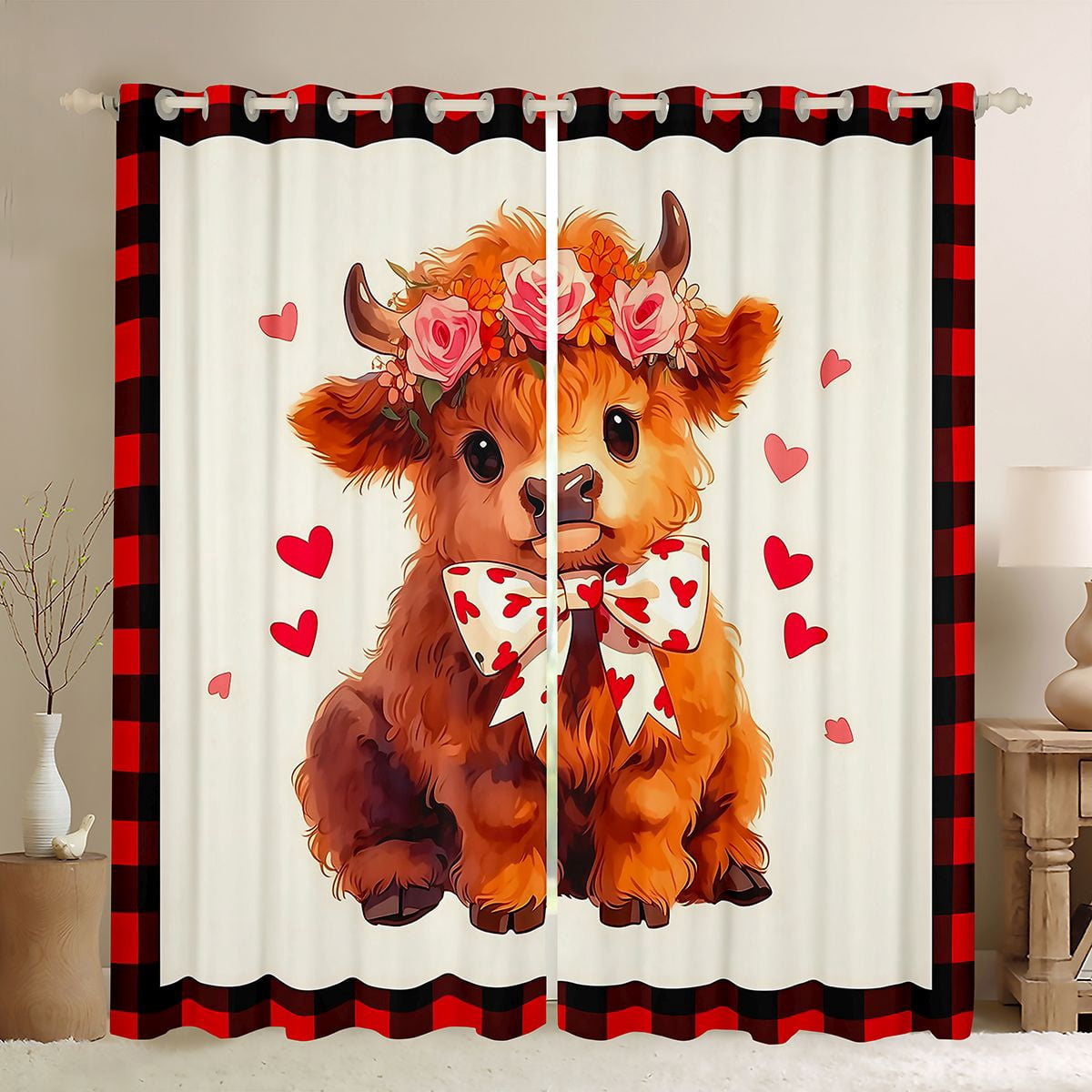 Erosebridal Rustic Highland Cow Animals Blackout Curtains Set of 2 ...