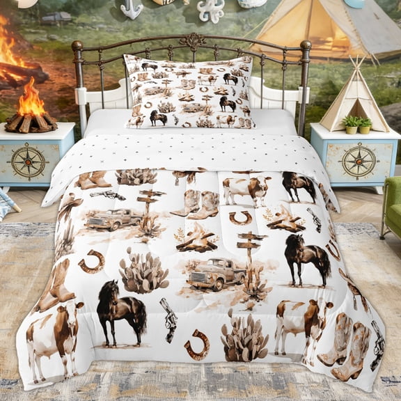 Erosebridal Rustic Horse Cow Twin Comforter Sets, Rustic Southwestern Bedding Set, 2 Pieces