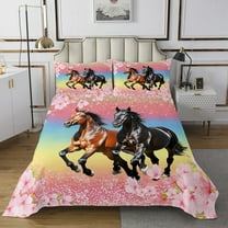 Erosebridal Rustic Horse Quilt Sets for Twin Size Bed, Cherry Blossoms Bed Set, 3D Animal Bedroom Set, Ultra Soft Room Decor, 2 Pieces