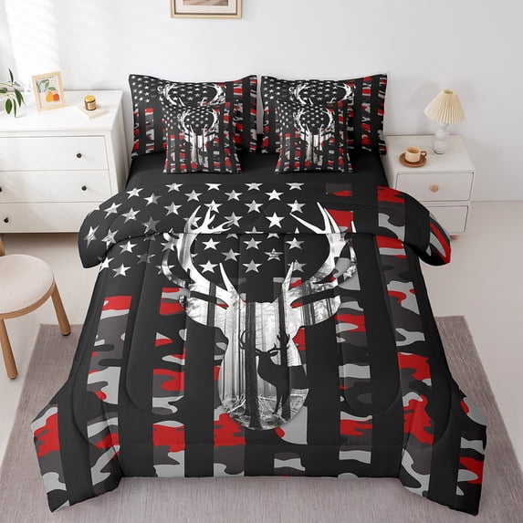 Erosebridal Rustic Hunting Bedding Sets Twin Size, Camouflage Comforter Sets with Sheets, Deer Animal Reversible Bed Set, Super Cozy Bedroom Decor, 7 Pieces