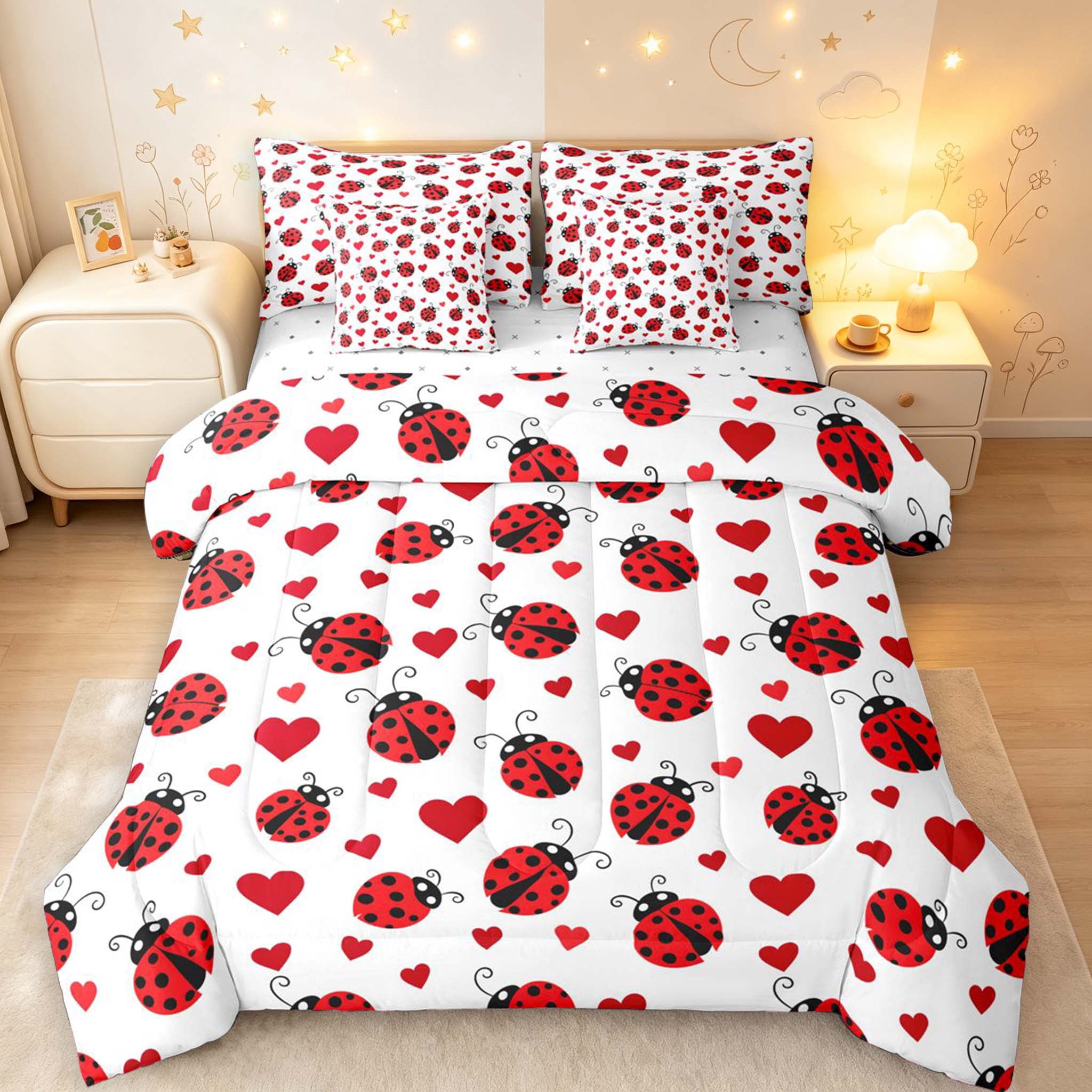 Erosebridal Rustic Ladybug 7-Piece King Bedding,Kawaii Heart King Bed ...