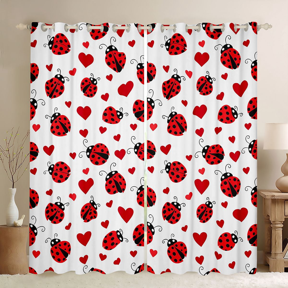 Erosebridal Rustic Ladybug Curtains and Drapes Pack of 2 (52x63 Each ...