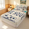 thumbnail image 1 of Erosebridal Rustic Lake House Farmhouse Zipper Queen Comforter Set with Fitted Sheet and 2 Pillowcases, Happy Camping Camper Zipper Bedding Set, Navy Reverible, 1 of 7