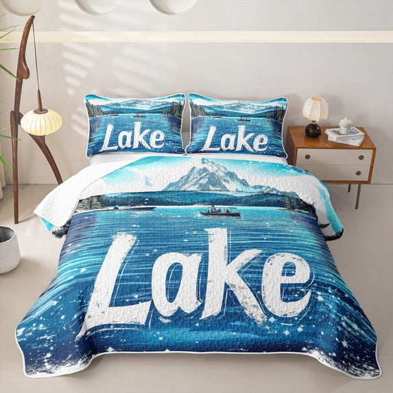 Erosebridal Rustic Lake House Quilt Full, Retro Lodge Cabin Full Bedspread Sets, 3pcs 1 Coverlet and 2 Pillowcases