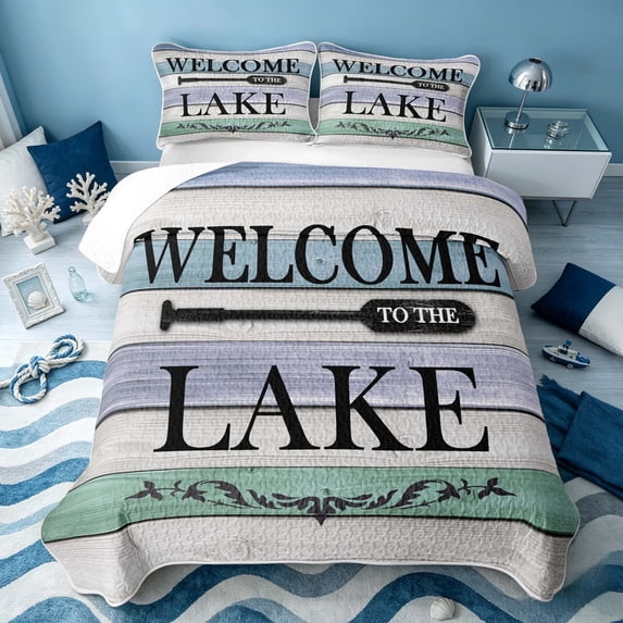 Erosebridal Rustic Lake House Quilt King, Vintage Cottage King Coverlet Set, Black Reversible 3 Pieces, 1 Bedspread and 2 Pillowcases