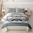 thumbnail image 1 of Erosebridal Rustic Lake House Quilt King for Boys Girls, Blue Beige Stripe King Coverlet Set, 3pcs 1 Bedspread and 2 Pillowcases, 1 of 4