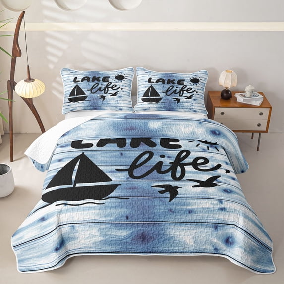 Erosebridal Rustic Lake Life Quilt Full, Vintage Farmhouse Lodge Cabin Full Bedspread Sets, 3-Piece 1 Coverlet and 2 Pillowcases