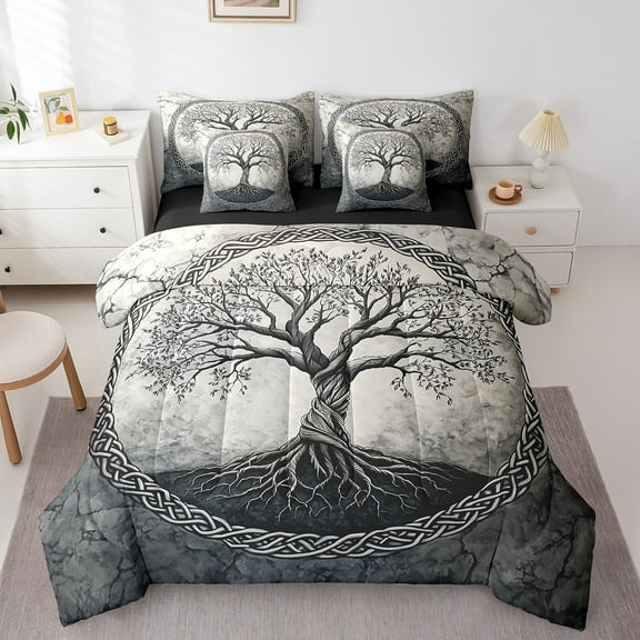 Erosebridal Rustic Life Tree Bedding Full Size, Black Grey Bed in a Bag Full size, Branch Botanical Decor, Reversible 7pcs