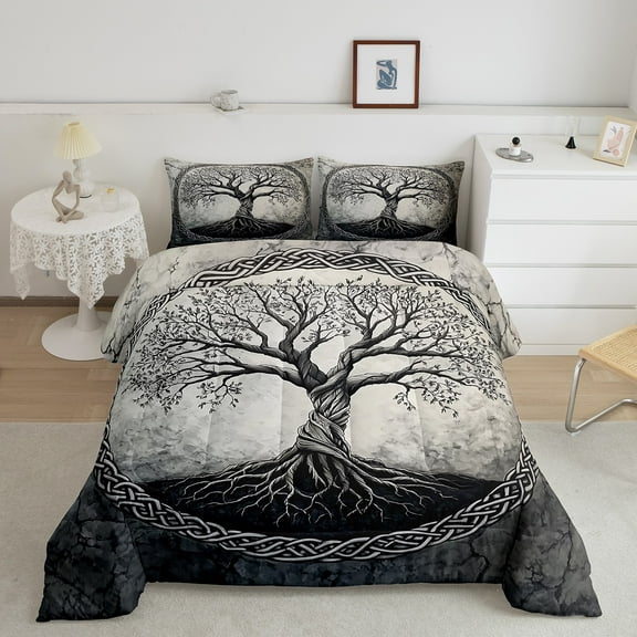 Erosebridal Rustic Life Tree Bedding Sets King with Comforter, Black Grey Duvet Insert, Branch Botanical Decor, Breathable 3pcs