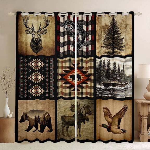 Erosebridal Rustic Lodge Cabin Black Out Curtains, Hunting Mallard Duck Deer Bear Curtains Pack of 2 (42x63 Each)