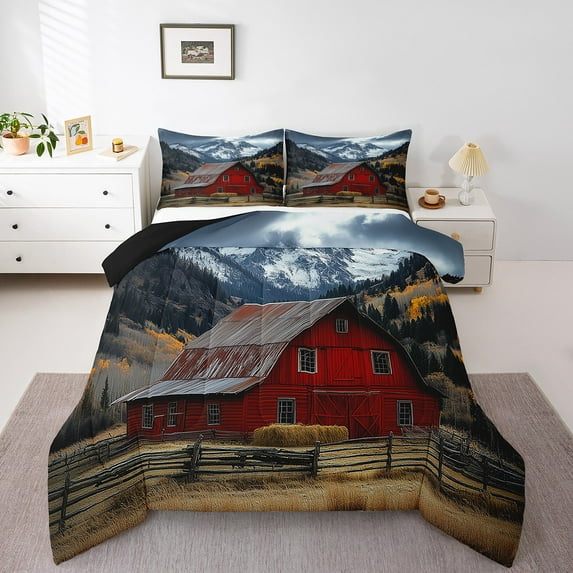 Erosebridal Rustic Lodge Cabin Comforter Sets Full Size, Vintage Farmhouse Comforters & Duvets, Reversible 3-Piece