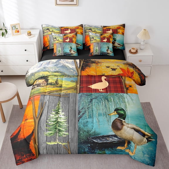 Erosebridal Rustic Mallard Duck Bedding Sets Queen Size, Vintage Farmhouse Comforter Sets with Sheets, Hunting Theme Room Decor, Reversible 7 Pieces