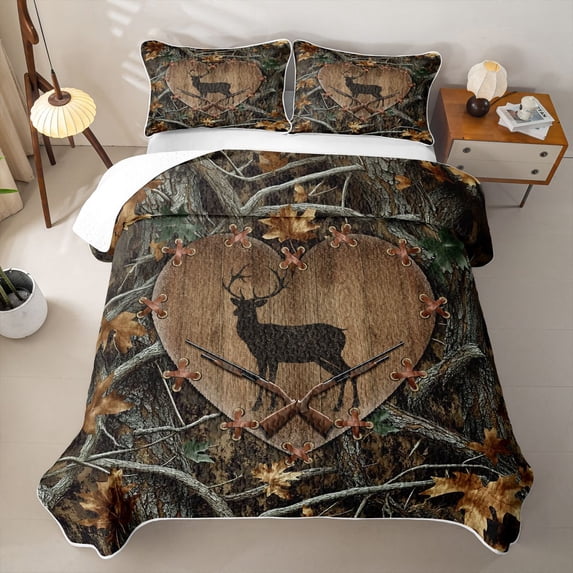 Erosebridal Rustic Modse Silhouette Quilt Full for Women Men, Jungle Branches Leaf Full Bedspread Sets, 3pcs