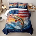 thumbnail image 1 of Erosebridal Rustic Pike Fish Twin Quilt Set for Girls Boys, Retro US Flag Twin Coverlet Set, 2pcs, 1 of 7