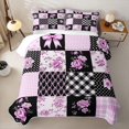 thumbnail image 1 of Erosebridal Rustic Plant Flower Quilt Full,Purple Ribbon Bowknot Full Bedspread Sets For Girls Women,3pcs, 1 of 7