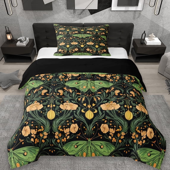 Erosebridal Rustic Plant Flower Twin Comforter Sets,Green Wild Moth Bedding Set For Men Women, Reversible 2-Piece