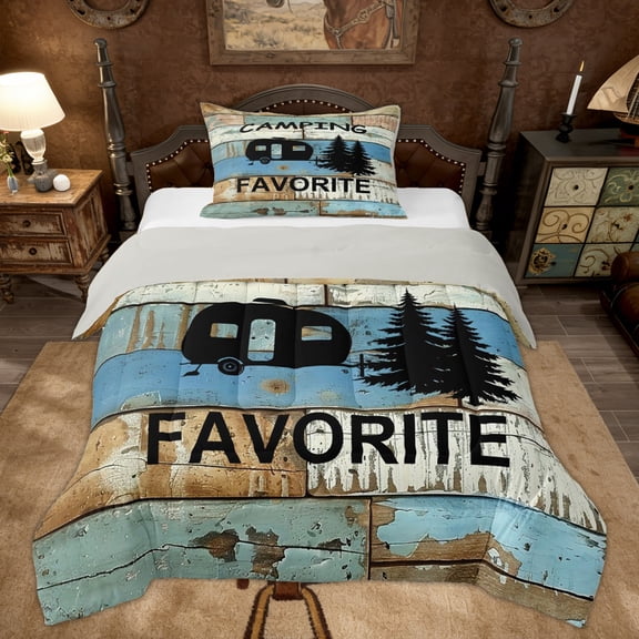 Erosebridal Rustic RV Car Twin Comforter Sets, Lodge Cabin Bedding Set for Men and Women, 2-Piece