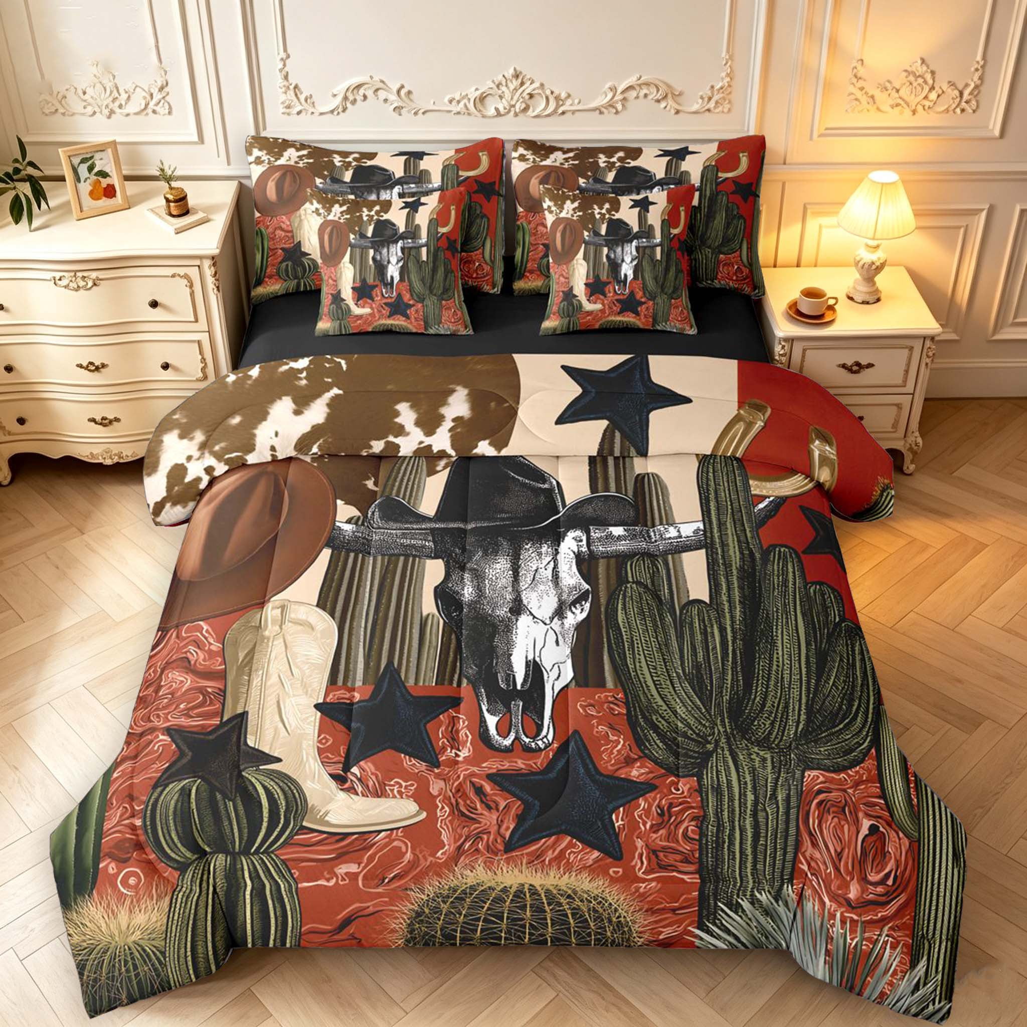 Erosebridal Rustic Skull 7-Piece King Bedding,Vintage Cactus Stars King ...