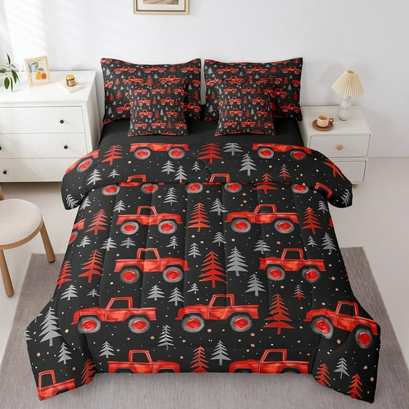 Erosebridal Rustic Tractor Bedding Sets King Size, Construction Truck Comforter Sets with Sheets, Cartoon Vehicle Decor, Reversible