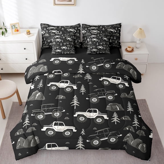 Erosebridal Rustic Tractor Bedding Twin Size, Construction Truck Bed in a Bag Twin size, Cartoon Vehicle Decor, Reversible